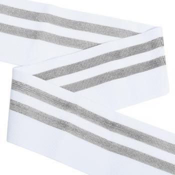 Резинка TBY 50 мм в рубчик с двумя полосками RDG-250WHS серебро/белый