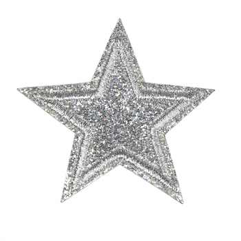Термоаппликация вышитая TBY 6,5х6,5 см Звезда на глиттере S57 серебряный