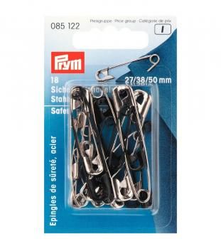 Булавки английские Prym 085122 27/38/50 мм 18 шт черный/серебро