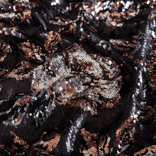 Пайетки на сетке 055-17139 черный/бронза