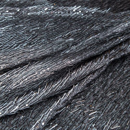 Сетка с пайетками и стеклярусом 050-19862 антрацит