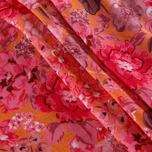 Креп плательный 026-12251 ярко-роозовый принтованный