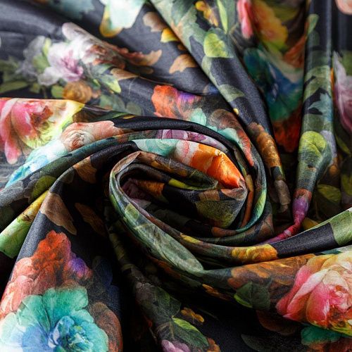 Джерси с органзой 014-03435 черный принтованный