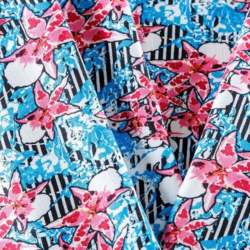 Лен искусственный 035-07866 голубой принтованный