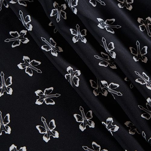 Крепдешин шелковый 028-12507 черный принтованный