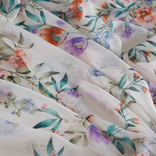 Шифон 068-17422 молочный принтованный