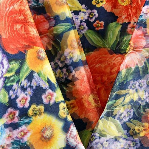 Джерси с органзой 014-03437 синий принтованный