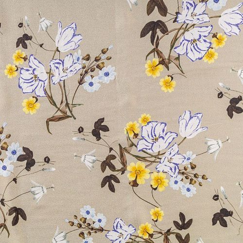 Крепдешин натуральный К24-037 оливковый принтованный