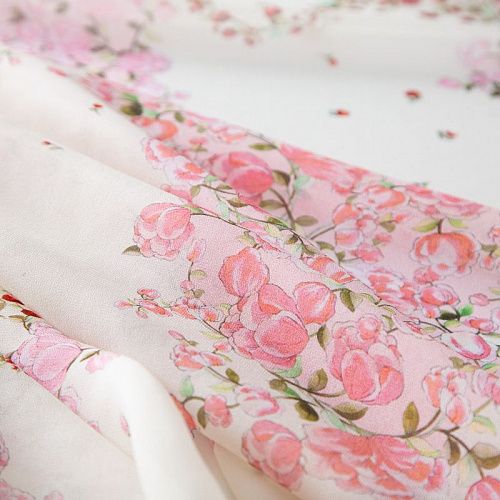 Креп-шифон шелковый 027-20215 молочный принтованный