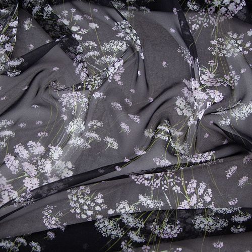 Шифон шелковый 027-20194 черный принтованный