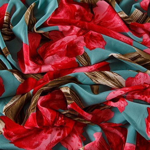 Вискоза "Лоренцо" стрейч 036-13799 темно-бирюзовый принтованный