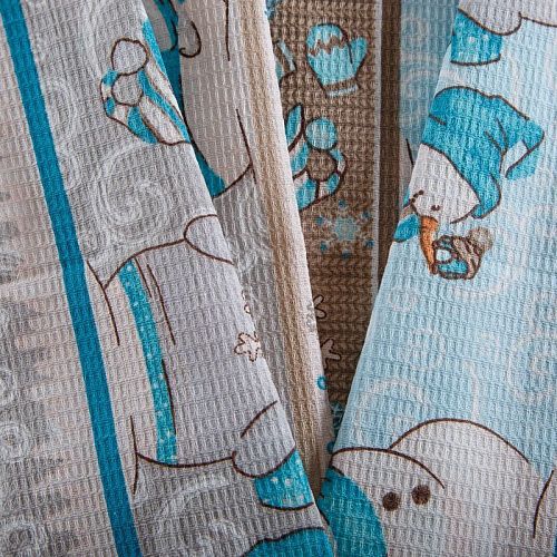 Полотно вафельное 007-15306 серо-голубой принтованный