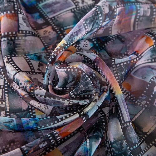 Шифон шелковый 068-20077 черный мультиколор