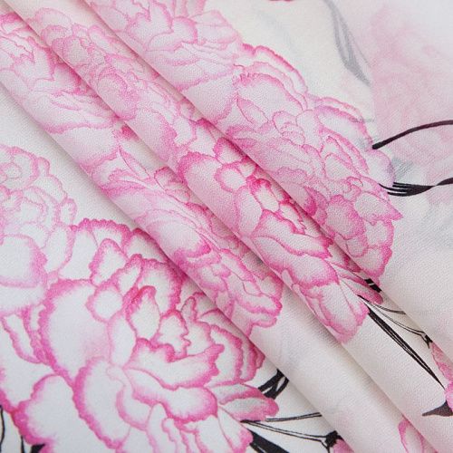 Креп-шифон шелковый 027-20200 молочный принтованный