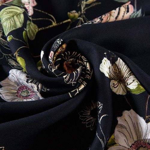 Креп плательный 026-12376 черный принтованный