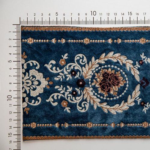 Бордюр велюровый 15,5 см 0000-357-104-025 синий с цветами