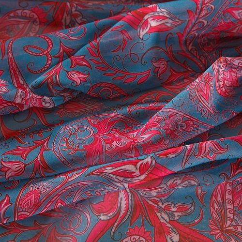 Шифон 068-17388 пыльно-бирюзовый принтованный