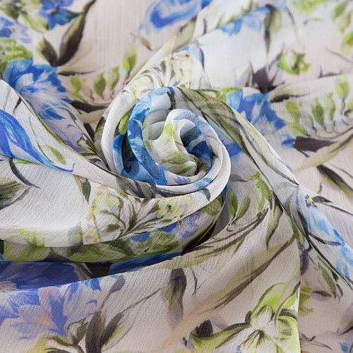 Шифон-жатка шелковый 068-19248 молочный принтованный