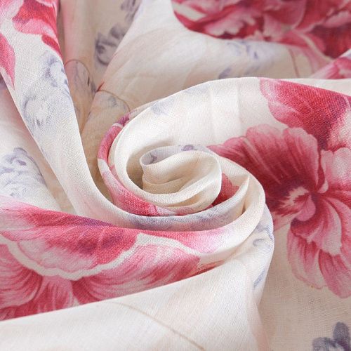 Лен натуральный 035-12238 молочный принтованный