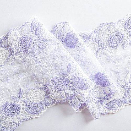 Кружево вышивка на сетке 180 мм Ф01-0010 бело-фиолетовый