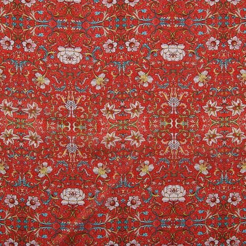 Шифон шелковый 068-12316 кораллово-красный принтованный