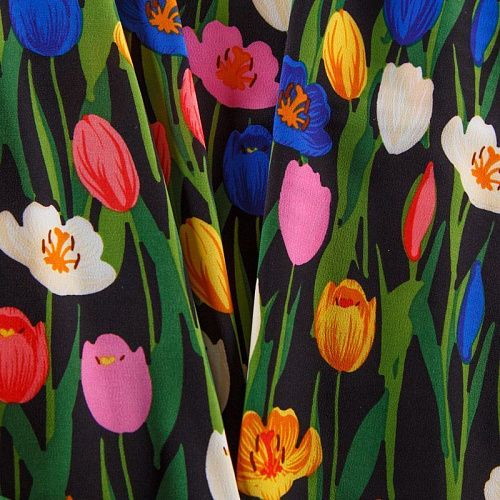 Креп-шифон стрейч 027-13093 черный принтованный