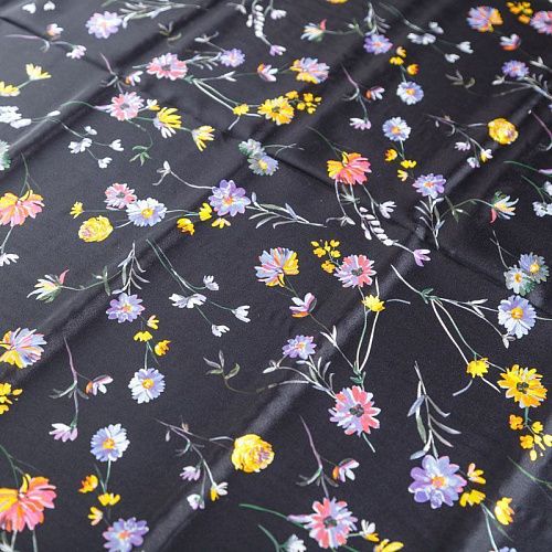 Крепдешин натуральный К24-042 черный принтованный