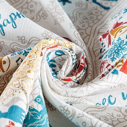 Полотно вафельное 007-00146 белый принтованный