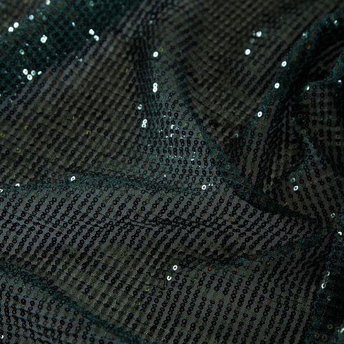Пайетки на сетке плиссе 055-16382 бутылочный зеленый
