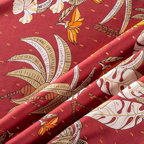 Штапель с люрексом 069-1010 терракотовый принтованный