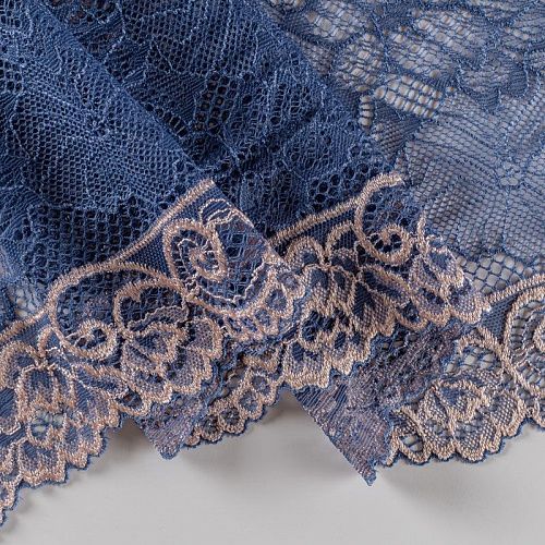 Кружево эластичное 200 мм Ф01-0204 бежево-синий