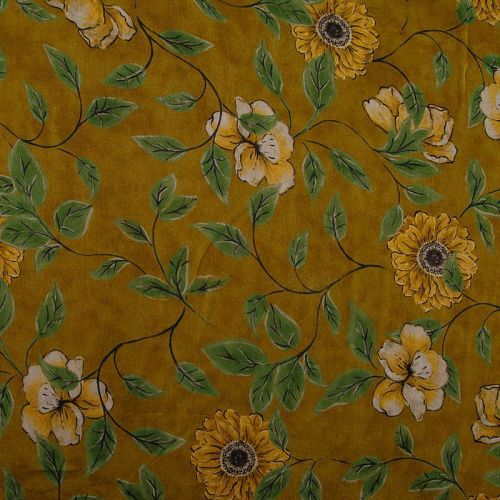 Шифон вискозный 068-16201 горчичный принтованный