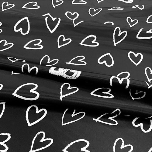 Атлас-тафта 001-11734 черный принтованный