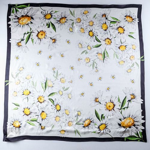 Платок шелковый 100х100 см 510760 белый принтованный