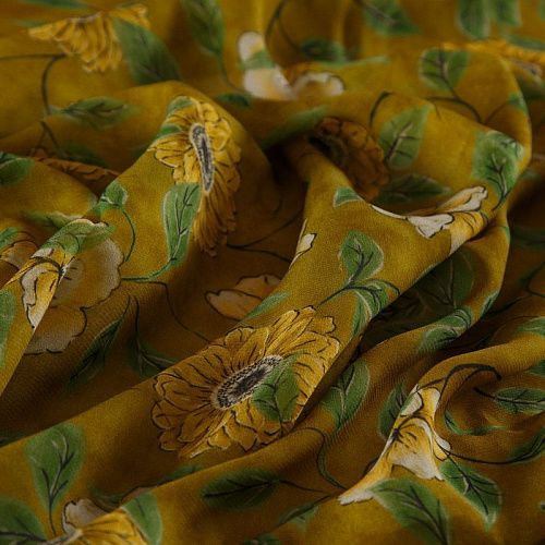 Шифон вискозный 068-16201 горчичный принтованный
