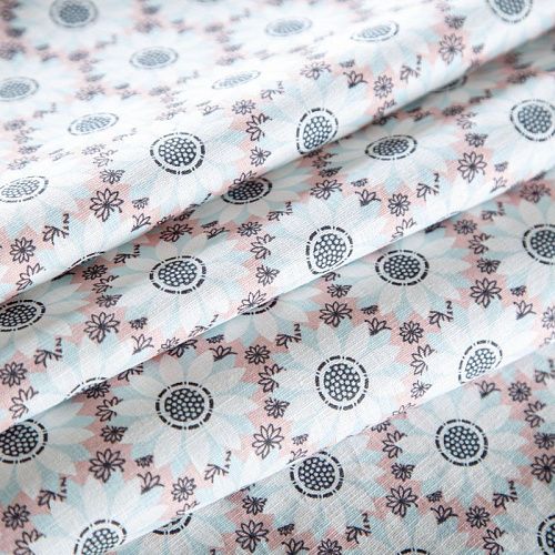 Лен натуральный 035-07870 выбеленный голубой принтованный