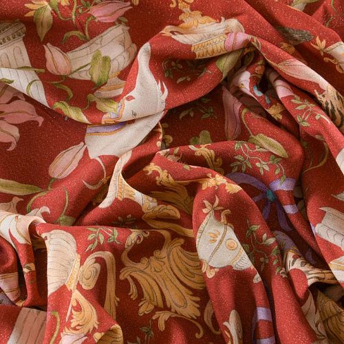 Вискоза с люрексом 009-12100 красно-терракотовый принтованный