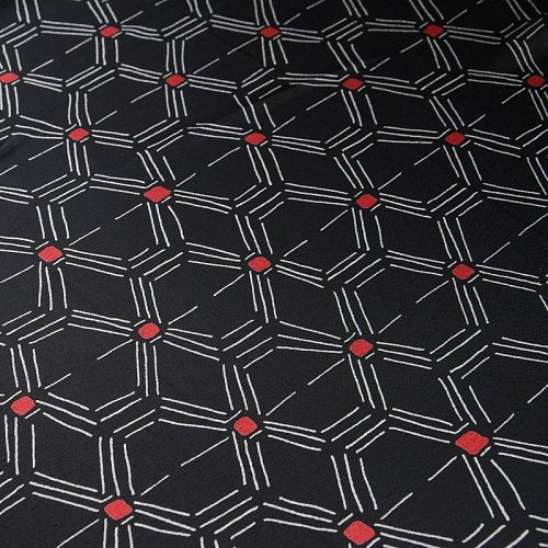 Креп-атлас 001-11922 черный принтованный