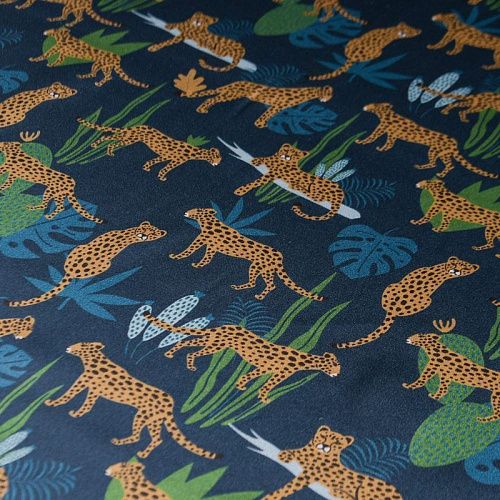 Шелк натуральный 064-12193 темно-синий принтованный