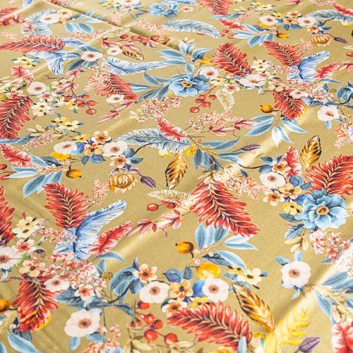 Крепдешин натуральный К27-164 золотисто-оливковый принтованный