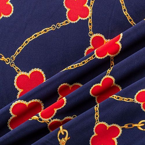 Креп-шифон 027-01570 темно-синий принтованный