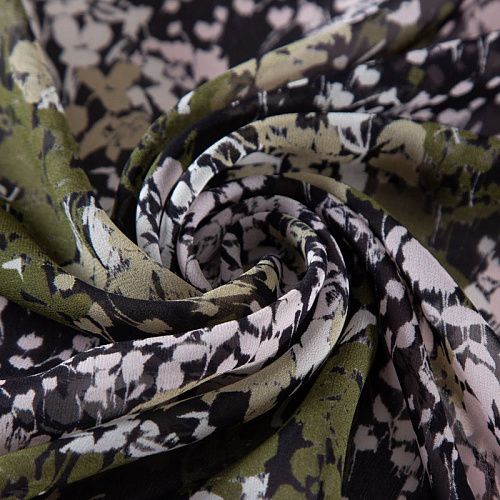 Креп-шифон шелковый 027-19852 хаки принтованный