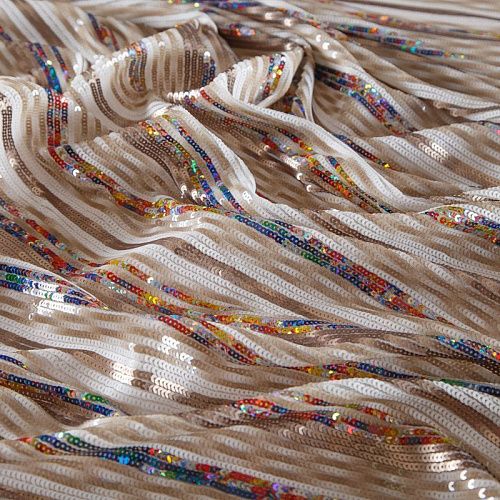 Пайетки на сетке 055-16492 бежевый/мультиколор
