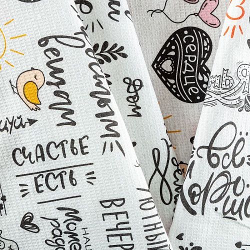 Полотно вафельное 007-03527 белый принтованный