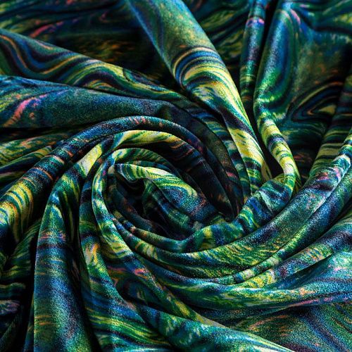 Бархат стрейч 002-04307 зеленый принтованный