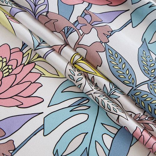 Крепдешин шелковый 028-14709 айвори принтованный