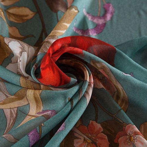 Креп-шифон вискозный 027-16407 серо-бирюзовый принтованный