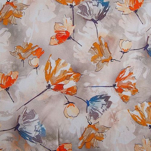 Шелк-штапель 069-17421 бежево-серый принтованный