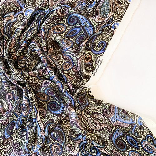 Креп-шифон натуральный К32-443 фиолетово-салатовый принтованный