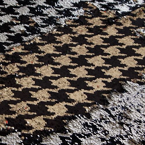 Двухстронние пайетки на сетке 055-16859 черно-белый/золото